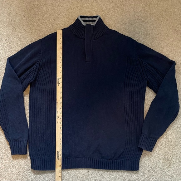 Sebastian Cooper Navy Blue Mock Neck Quarter Zip Heavyweight Knit Sweater XL - Picture 2 of 9